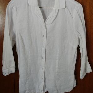 100% Linen Carole Little Med White Ladies Blouse